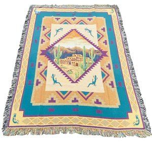 Sedona Sunset Southwest Kokopelli Gecko Desert Cactus Tapestry Afghan Throw